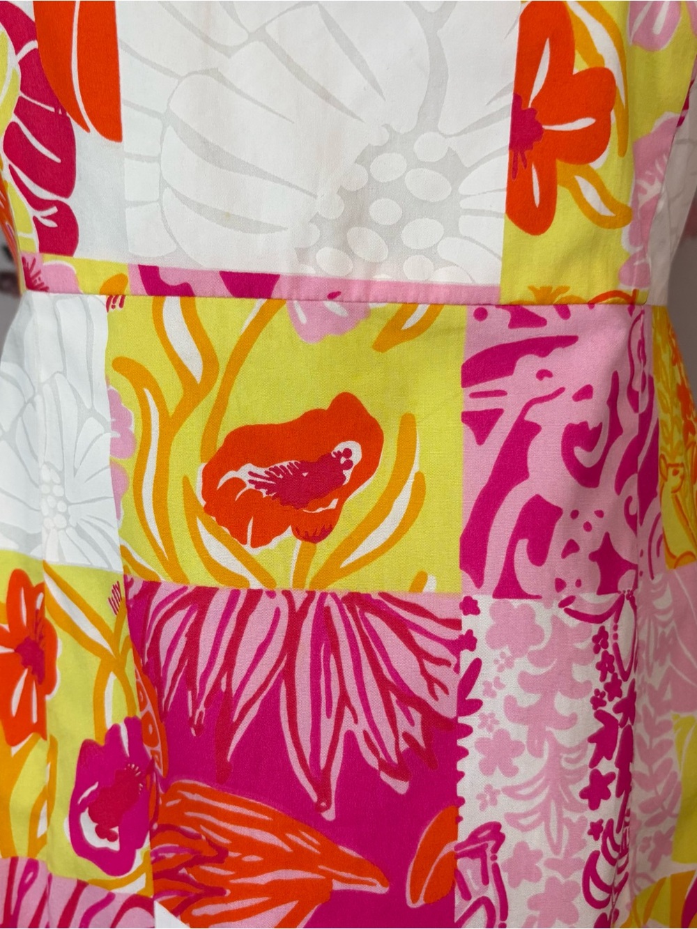 Lilly Pulitzer Strapless Floral Patchwork Dress in Pink, Yellow & White Sz 6 - Picture 6 of 16